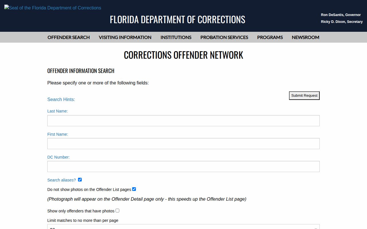 Wakulla Correctional Institution Annex release search form