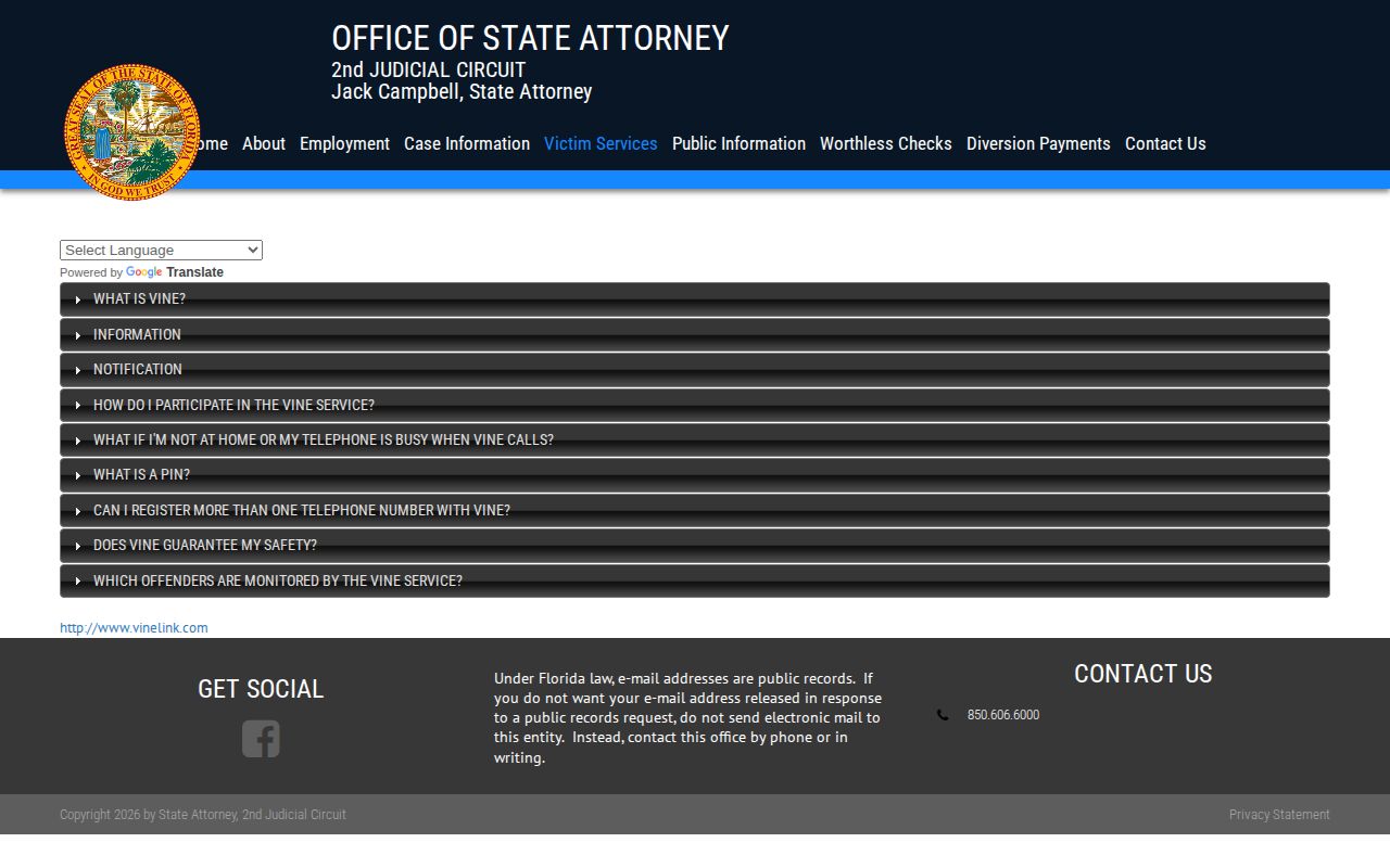Wakulla County VINE release notification instructions
