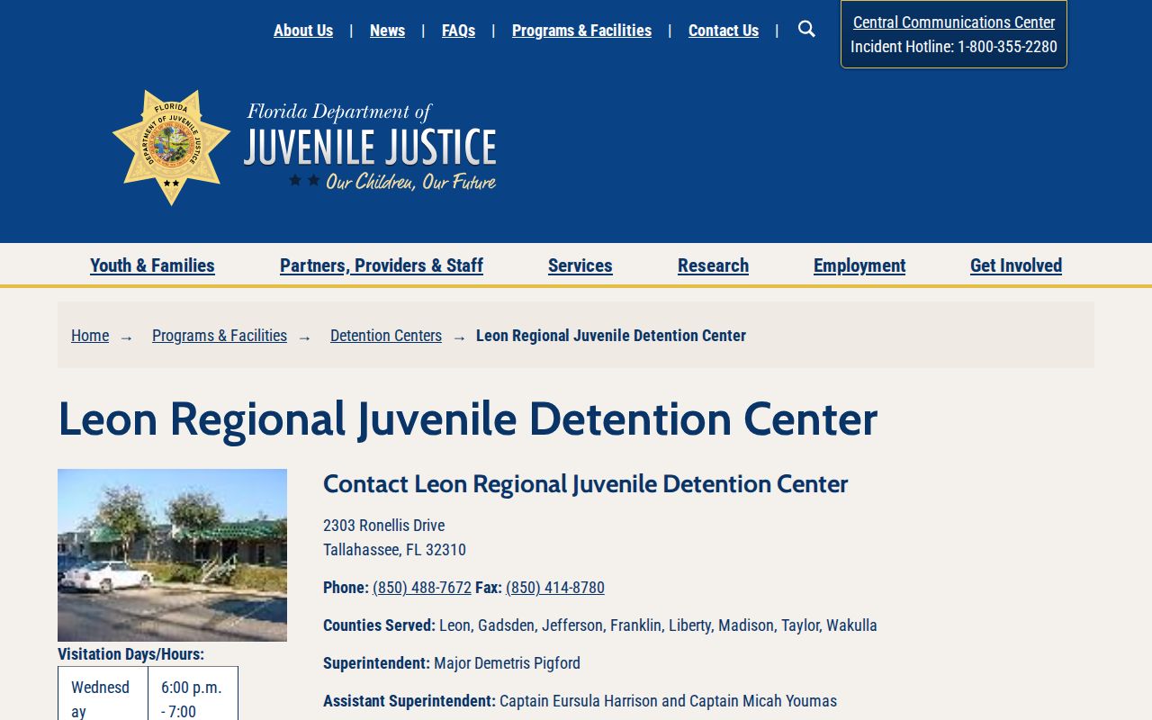 Leon Regional Juvenile Detention Center release information for Wakulla County