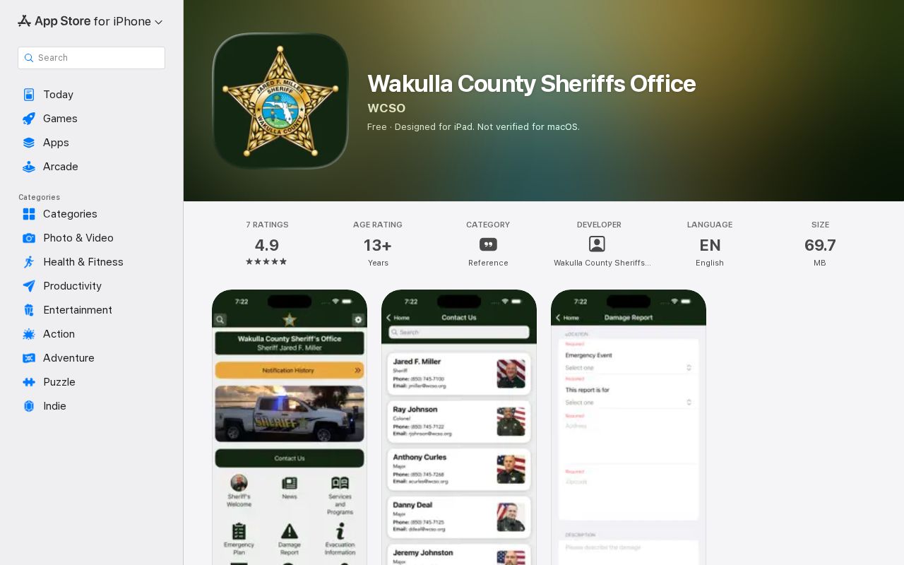 Official WCSO mobile app listing for Wakulla County mugshot leads