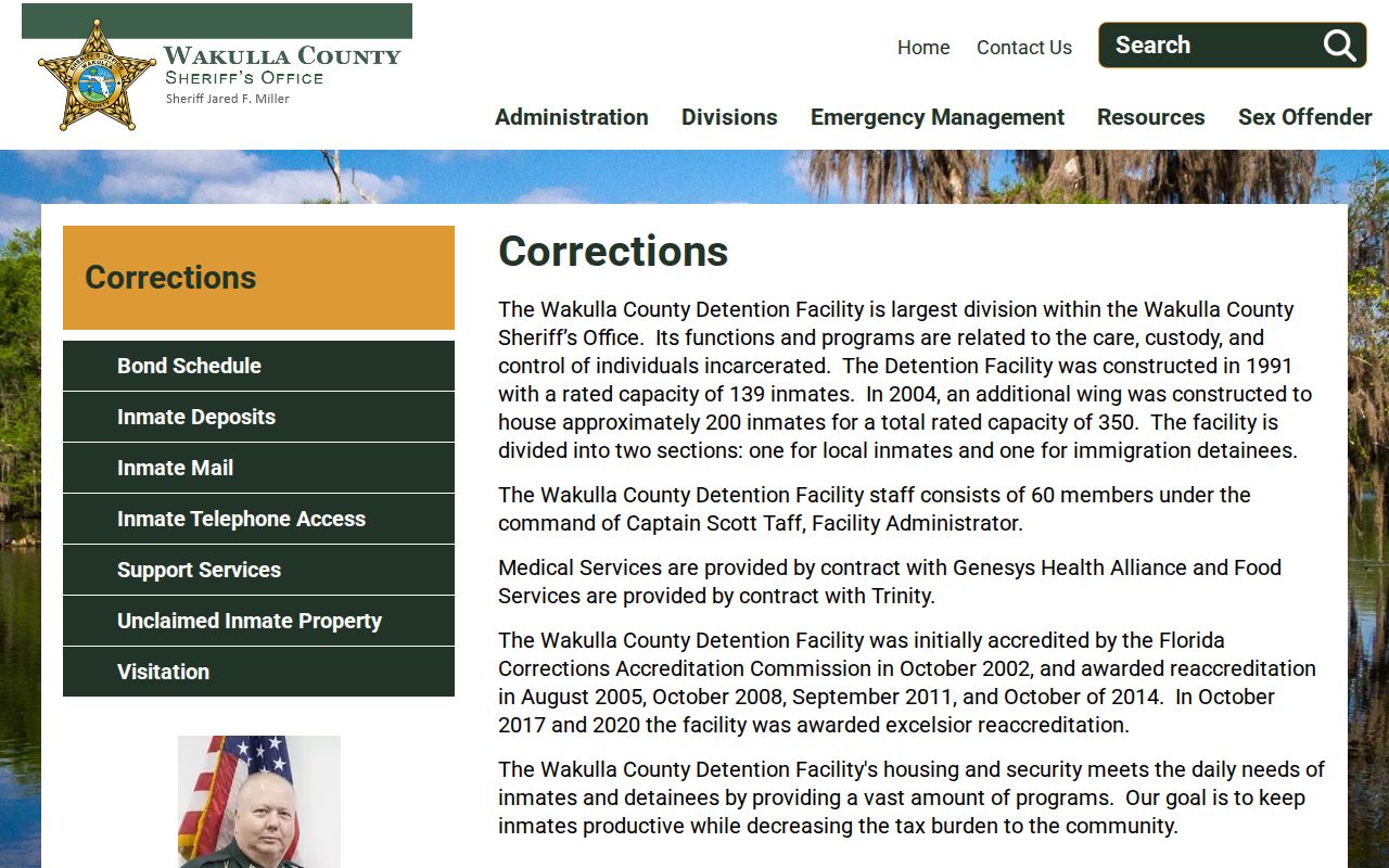 Wakulla County Detention Facility release and custody information
